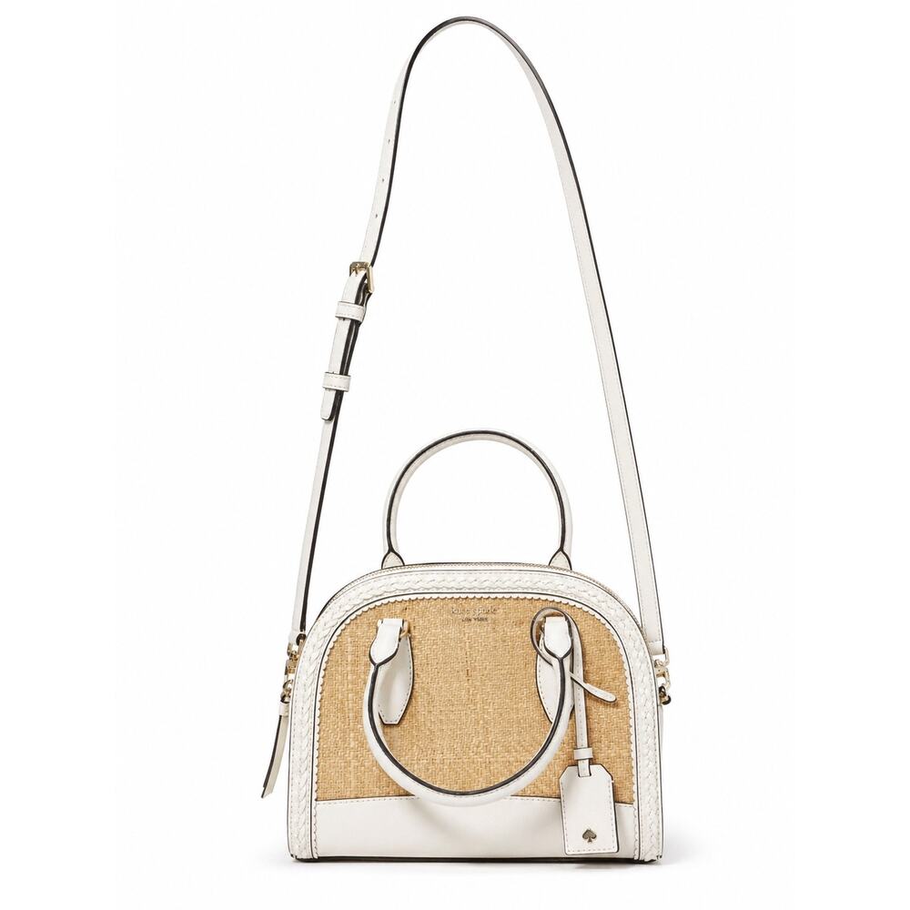 Kate Spade Straw Satchel White Leather Trim Crossbody Wicker Bag